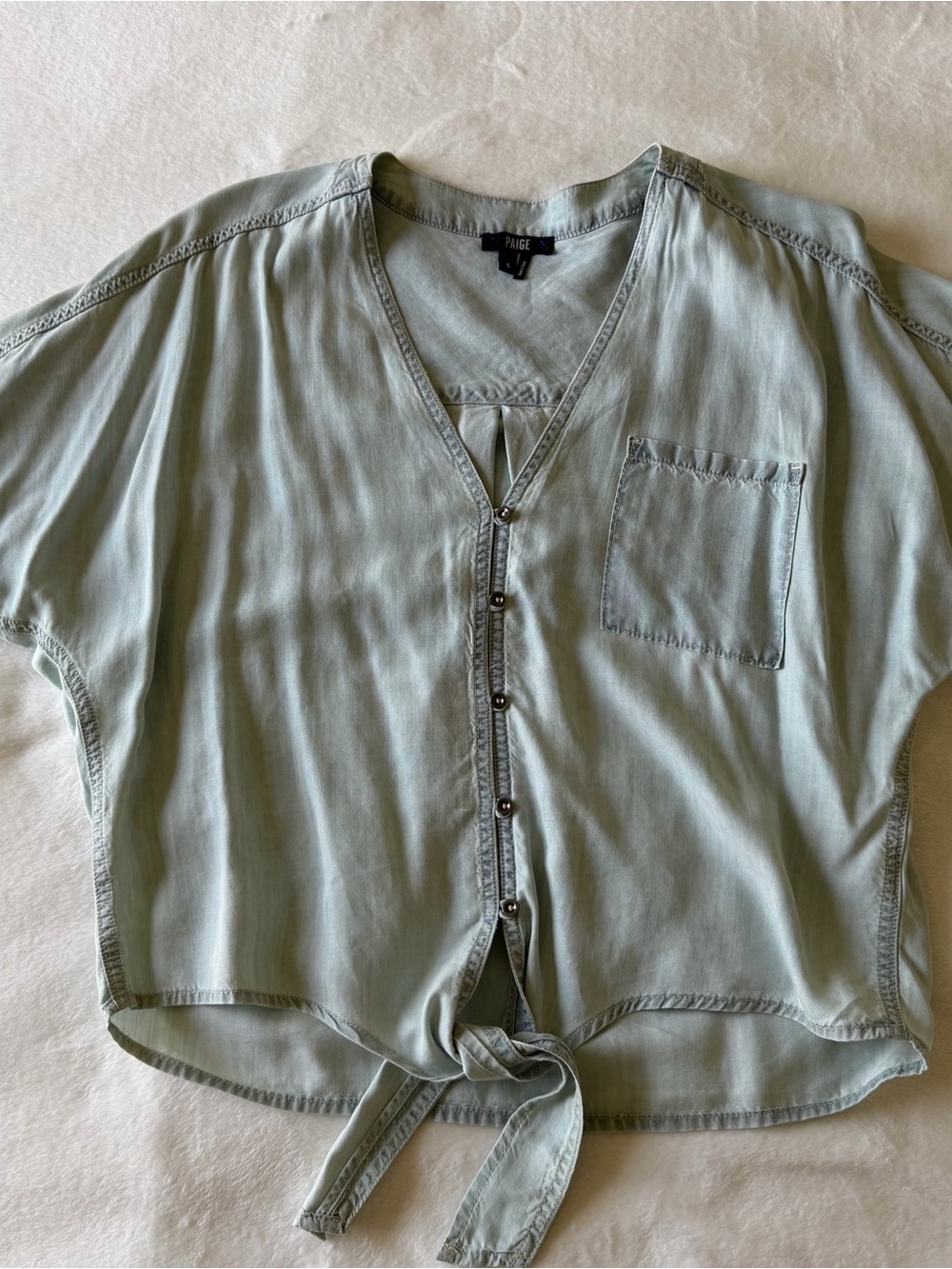 Paige light blue Button-Front Tie Hem Top